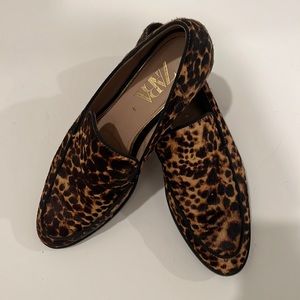 Leather calf hair leopard loafers